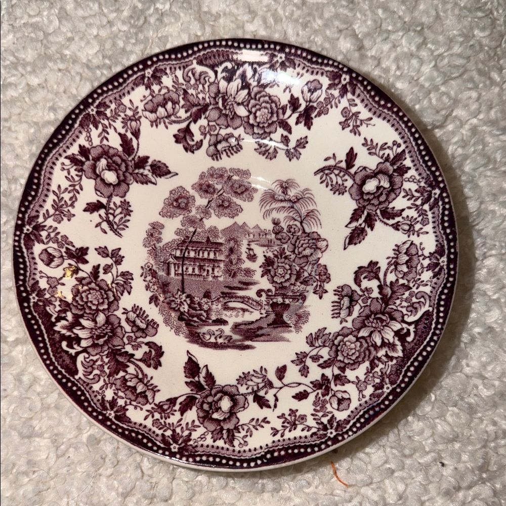 4 Vtg Clarice Cliff Royal Staffordshire Tonquin Plum Purple Saucers 5.5”